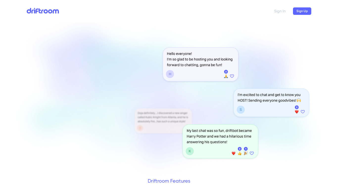 Driftroom Landing page