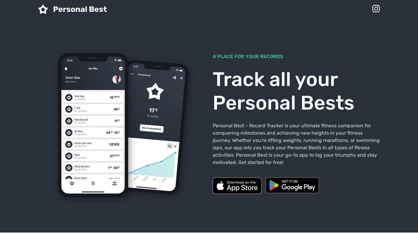 Personal Best - Record Tracker Landing page