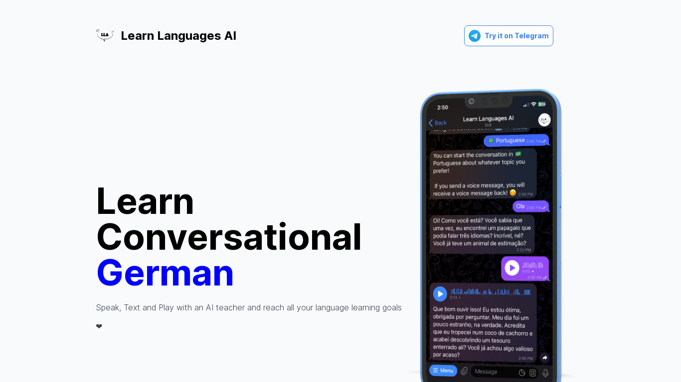 Learn Languages AI Landing page