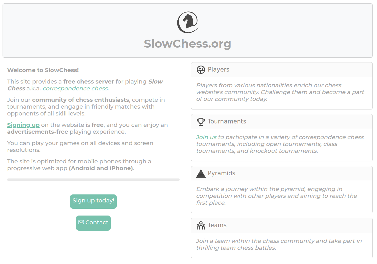 SlowChess Landing page