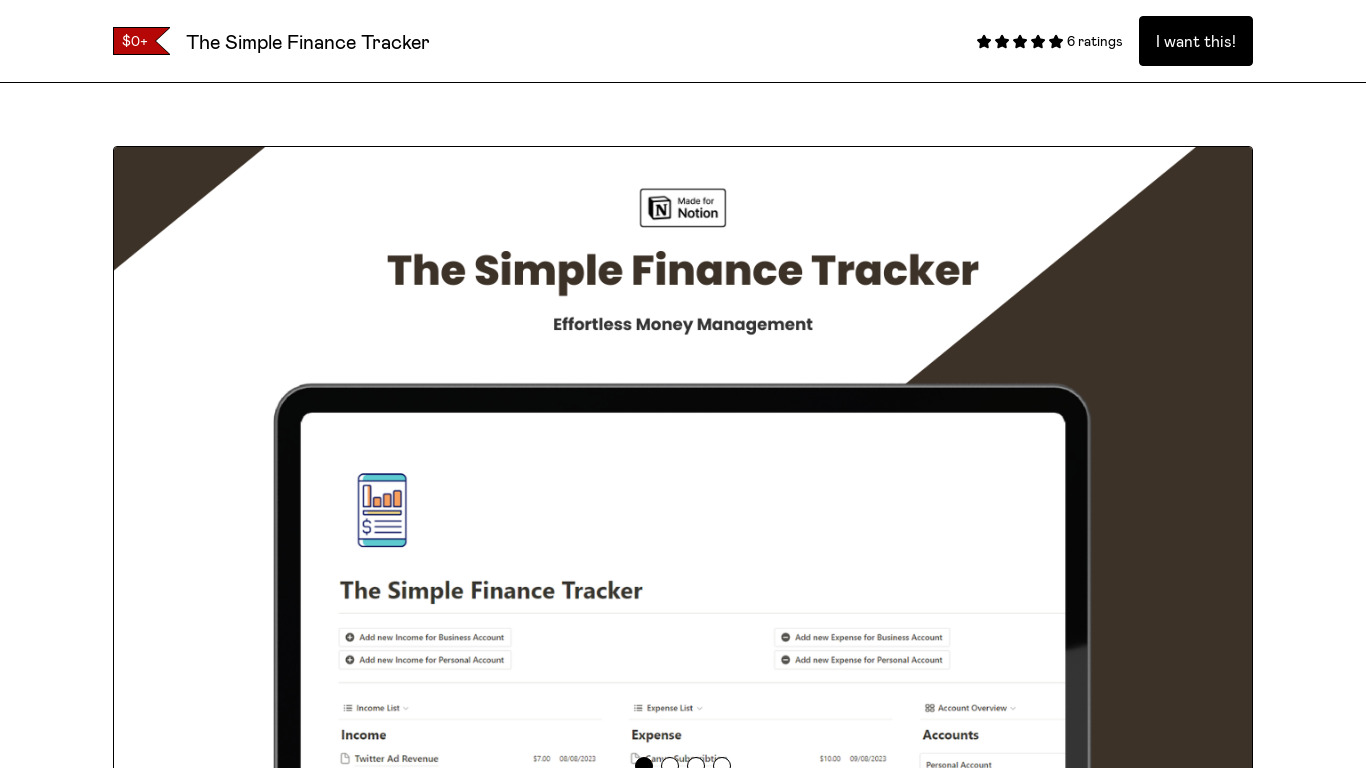 The Simple Finance Tracker Landing page
