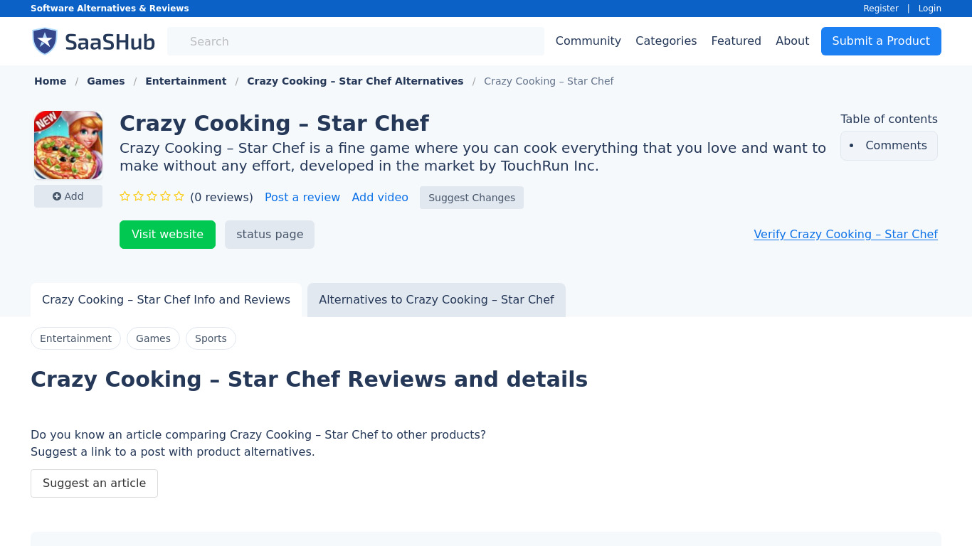 Crazy Cooking – Star Chef Landing page