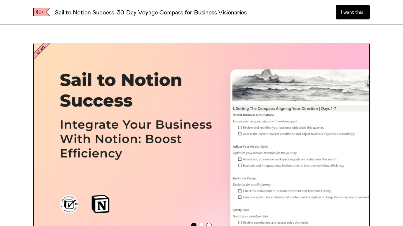 30-Day Voyage Notion Compass Landing page