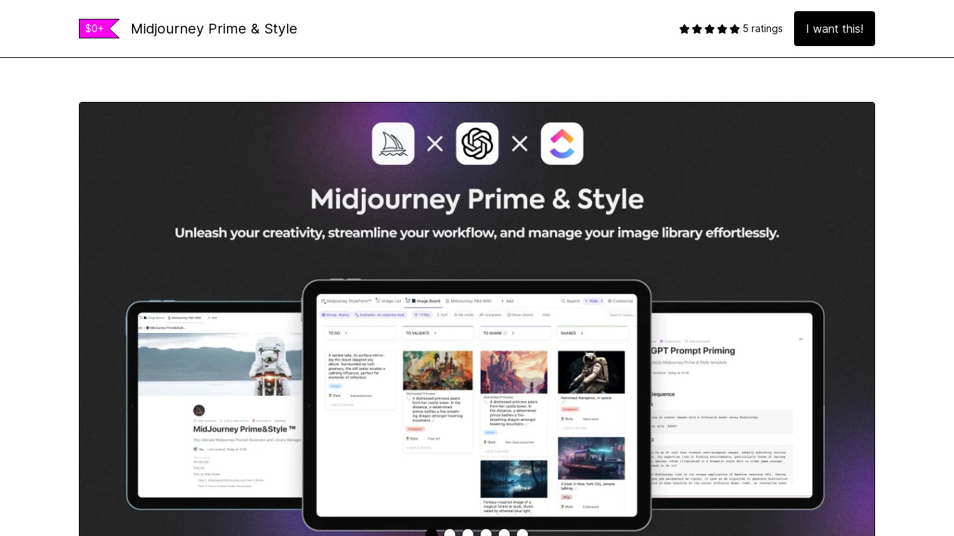 Midjourney Prime & Style Landing page
