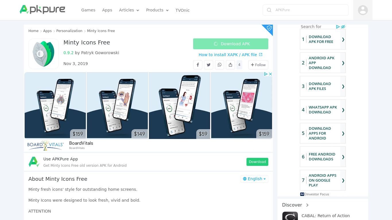 Minty Icons Free Landing page