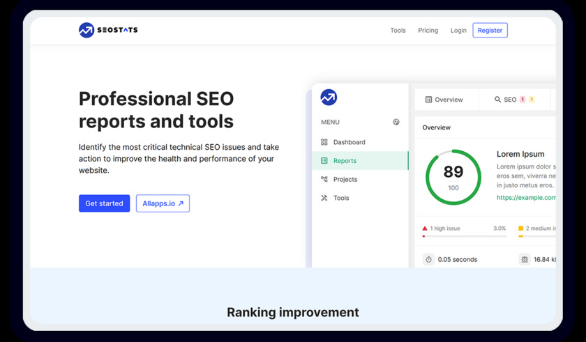 SEOstats by AllApps.Io Landing Page