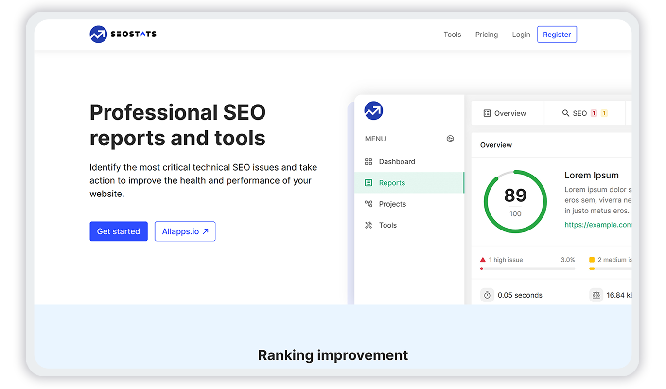 SEOstats by AllApps.Io Landing page