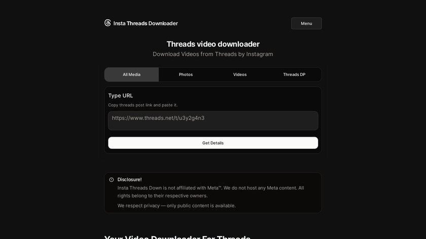 Insta Threads Downloader Landing Page