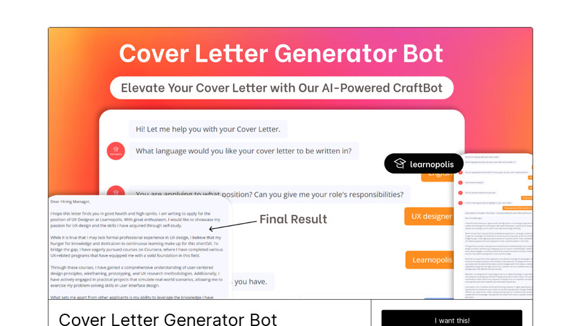 Cover Letter Generator Bot Landing Page