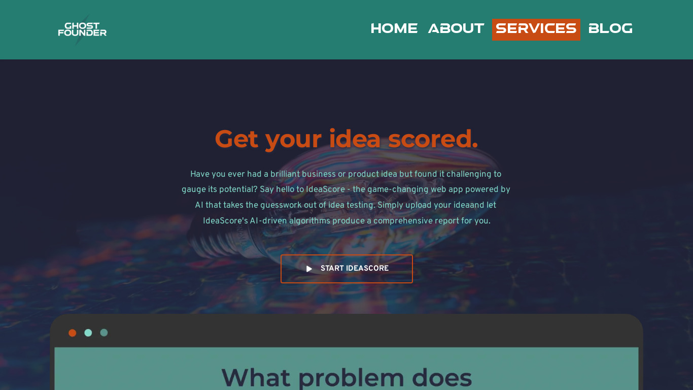 IdeaScore Landing page