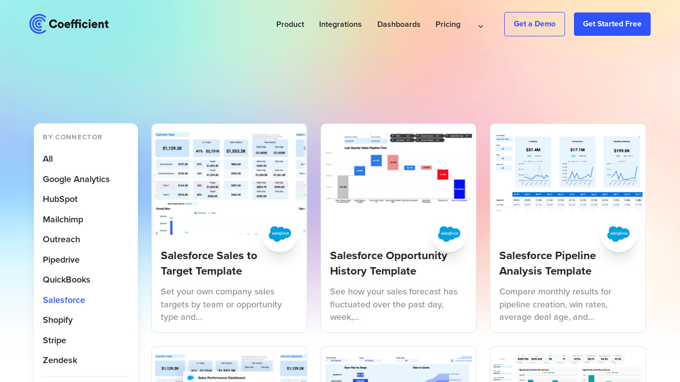 Salesforce Report Templates in Sheets Landing page