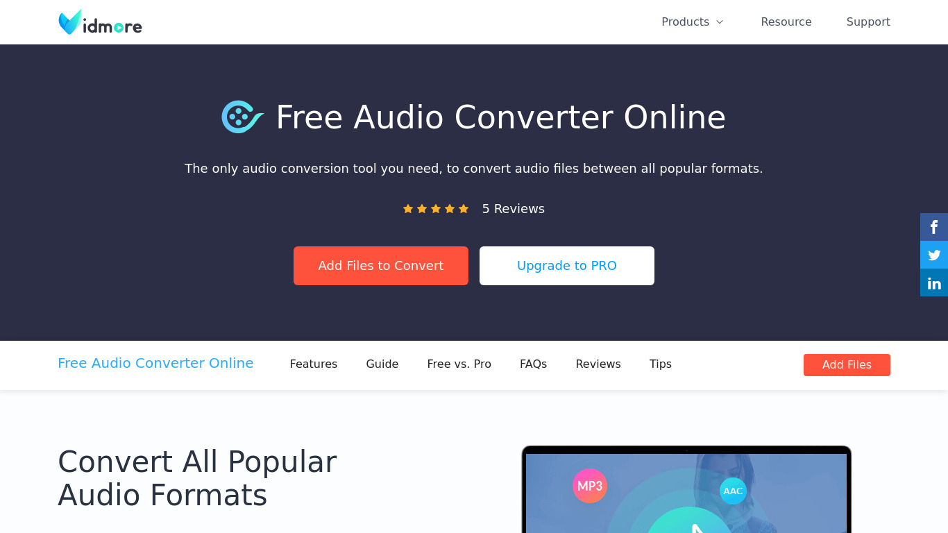 Vidmore Free Online Audio Converter Landing page