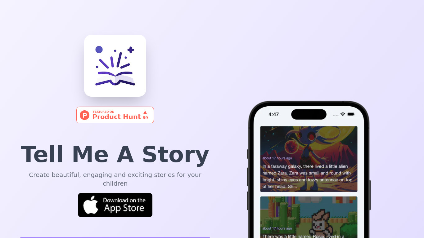 Tell Me A Story Landing page