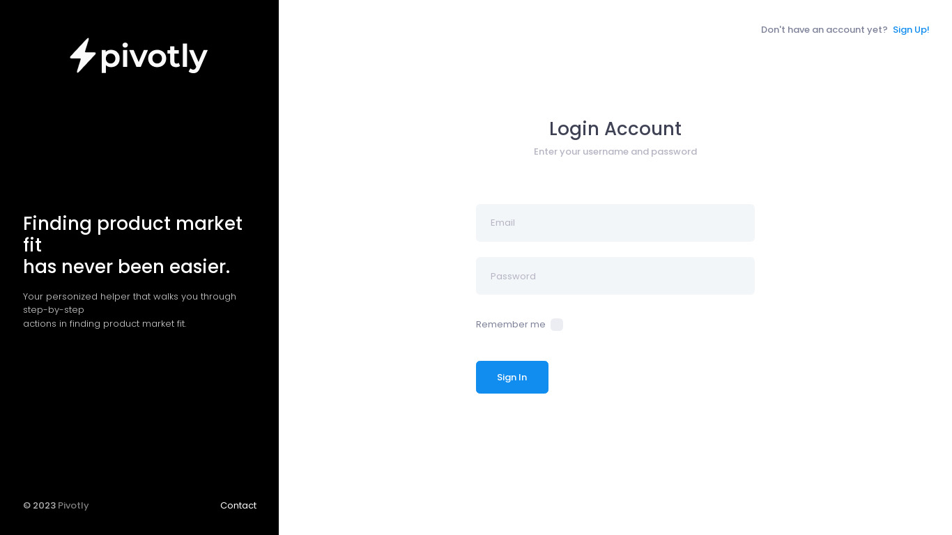 Pivotly - AI for Market Fit Landing page