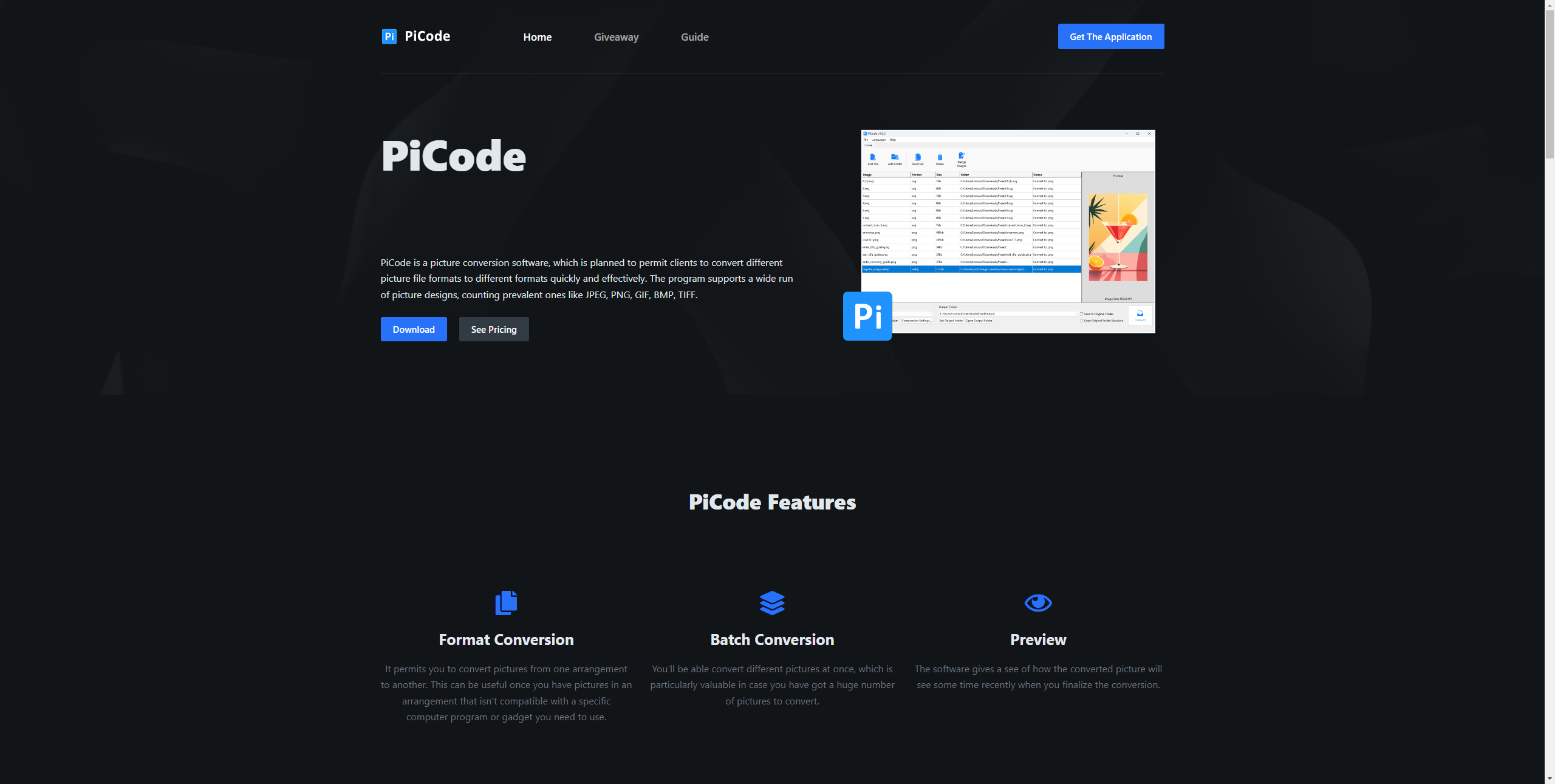 PiCode Landing page