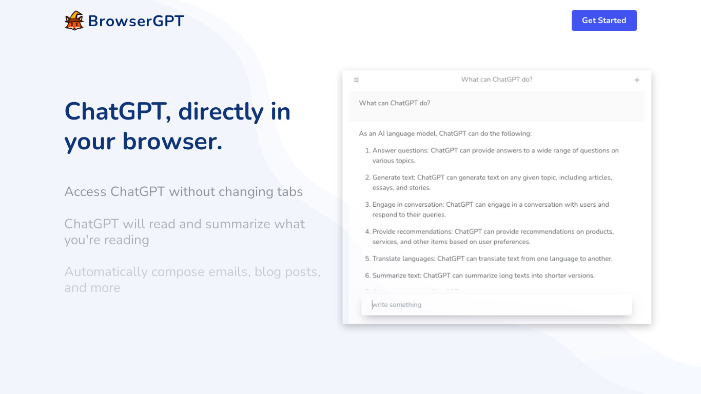 Browser GPT App Landing page