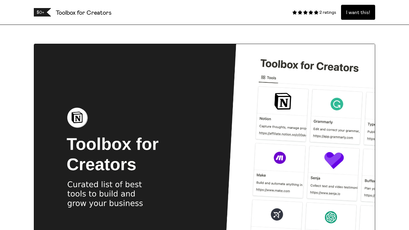 Toolbox for Creators Landing page