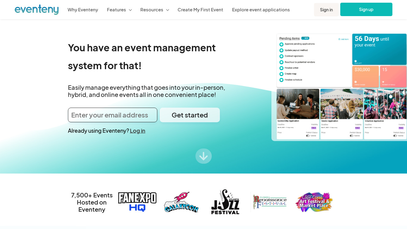 Eventeny Landing page
