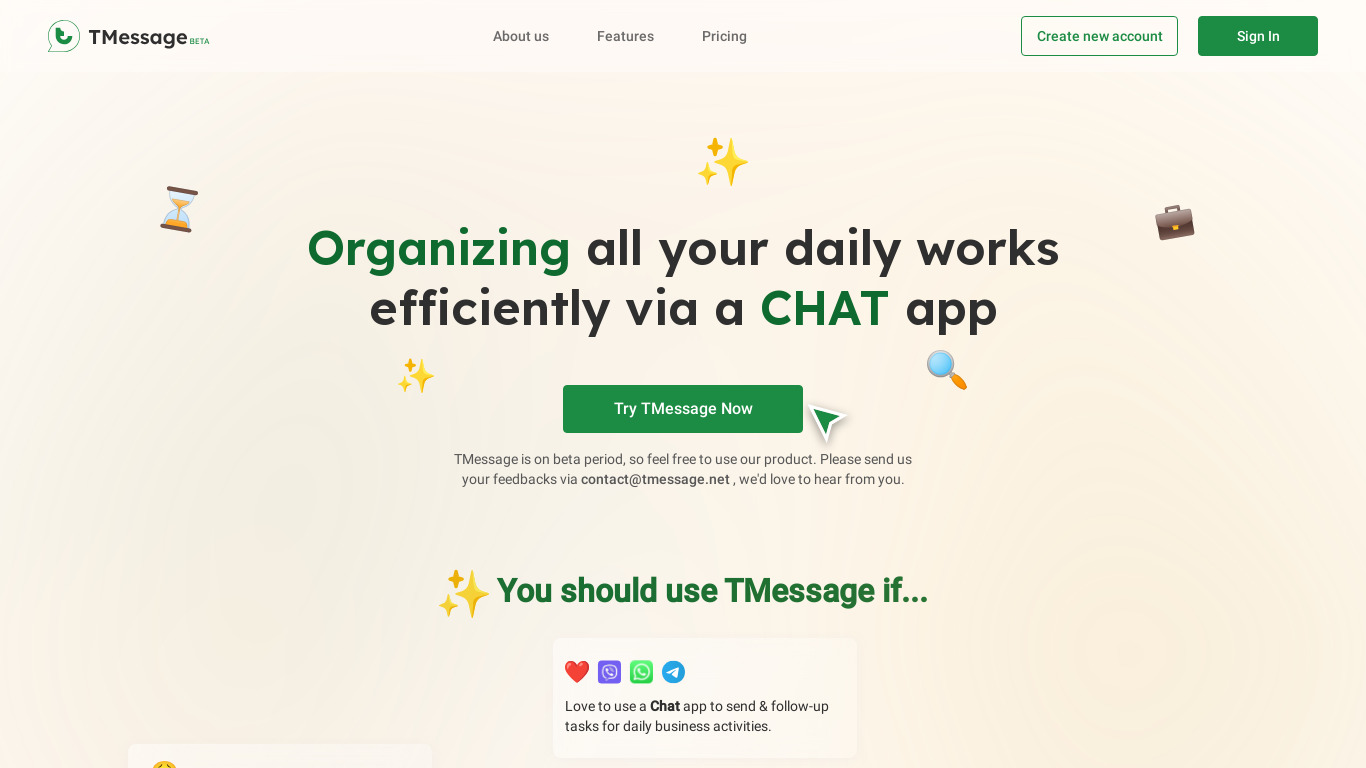 TMessage Landing page