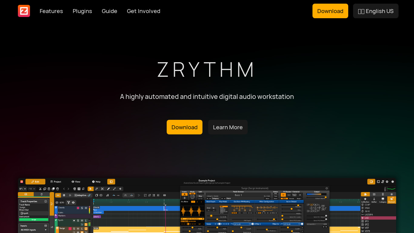 Zrythm Landing page
