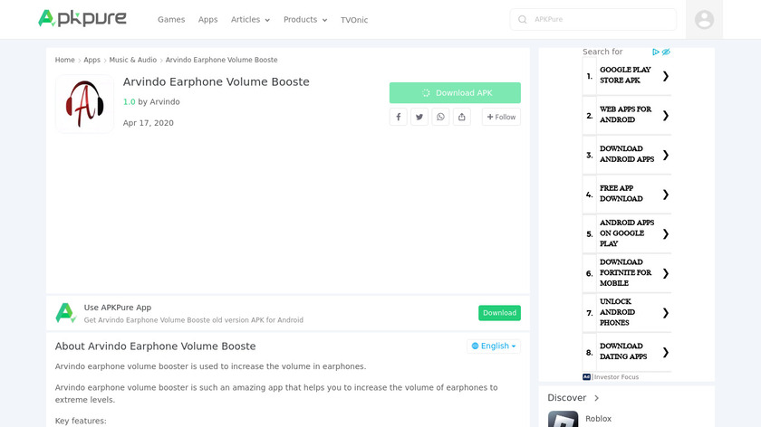 Arvindo Earphone Volume Booster Landing Page