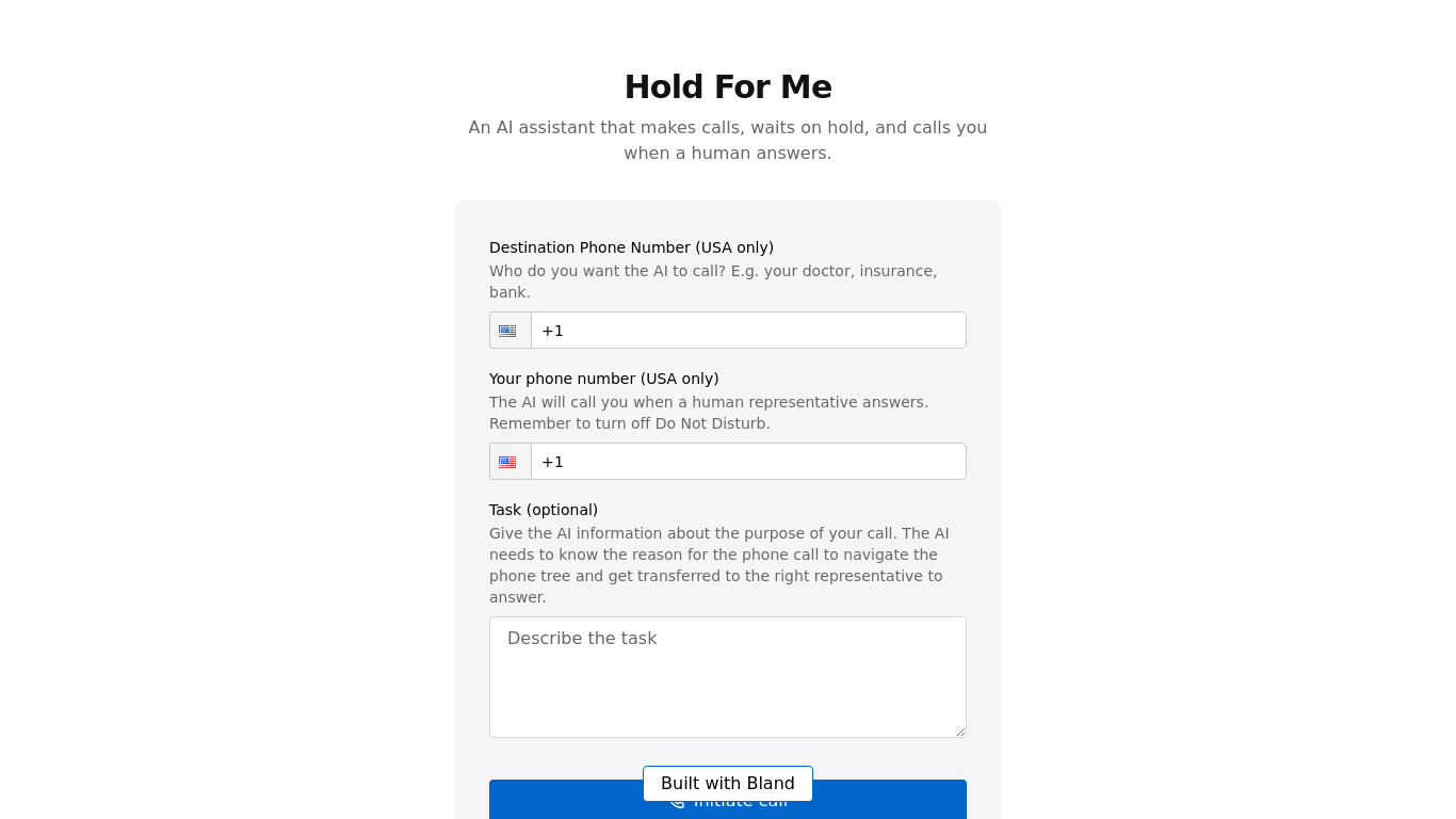 Hold For Me Landing page