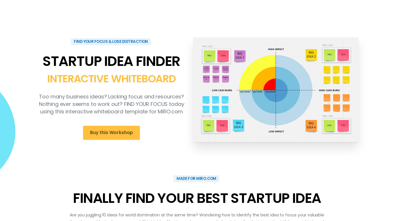 Startup Idea Finder Landing page