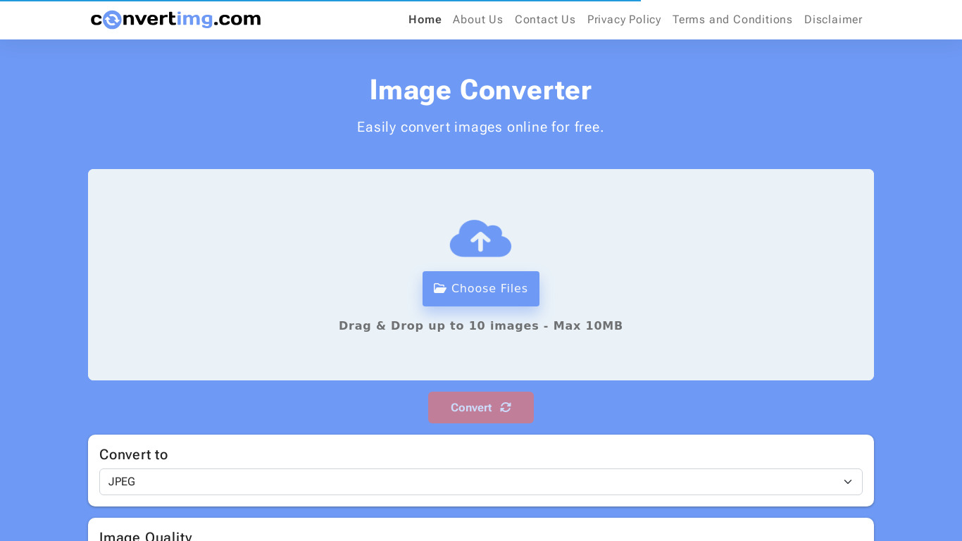 Free Image Converter - ConvertImg.com Landing page