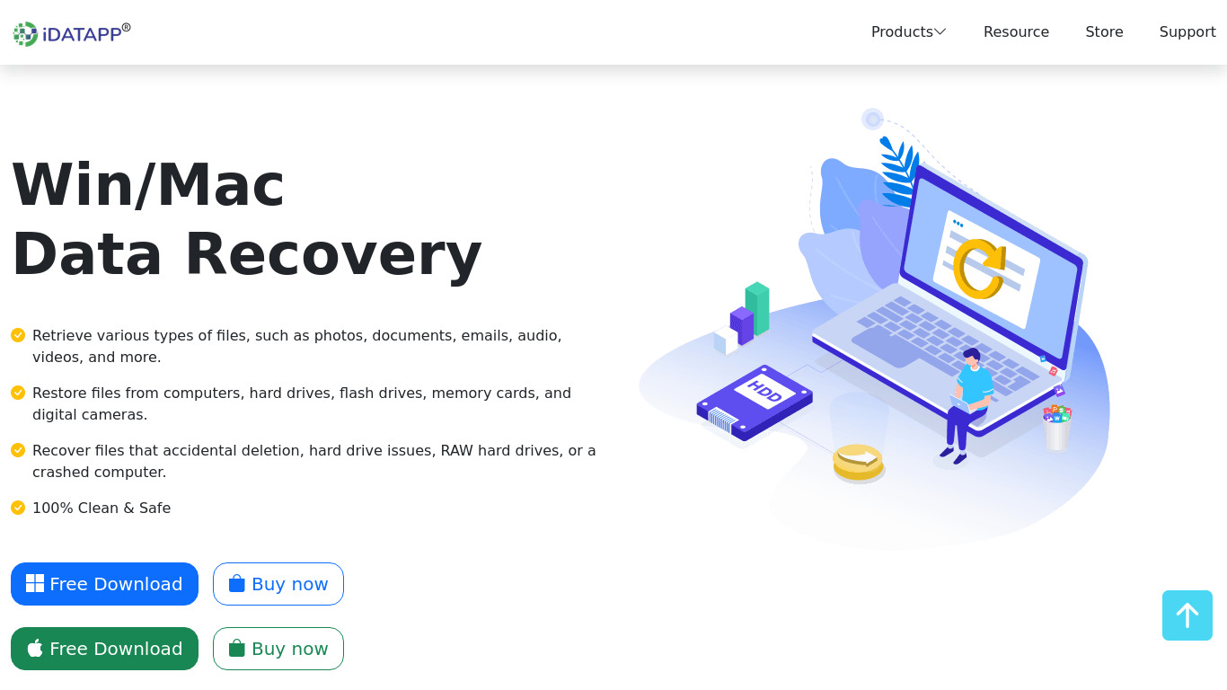 iDATAPP Win/Mac Data Recovery Landing page