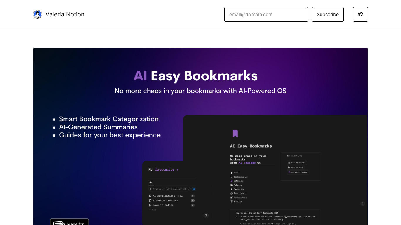 AI Easy Bookmarks Landing page