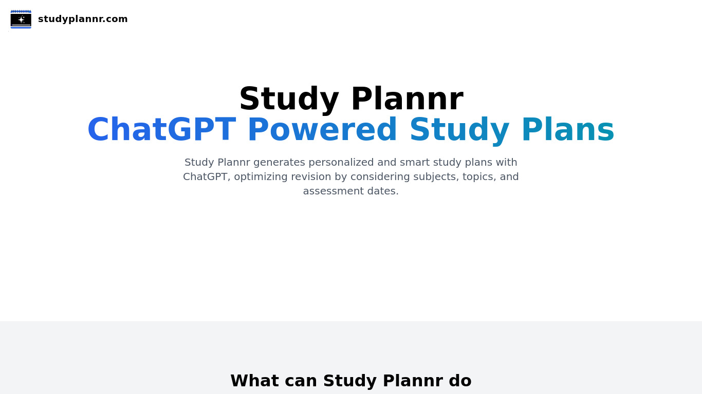 Study Plannr Landing page