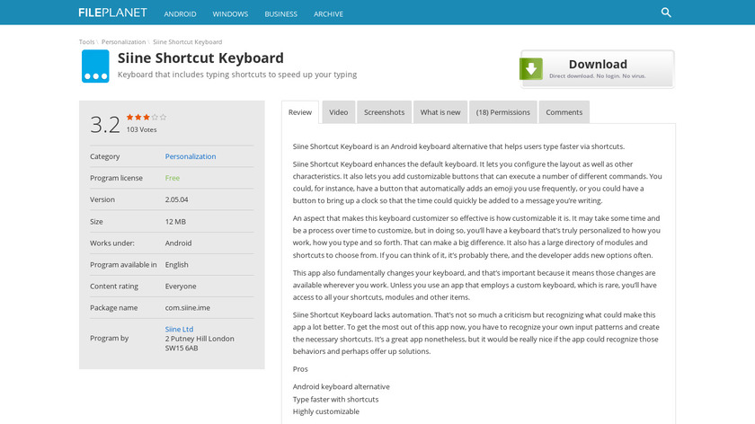 Siine Shortcut Keyboard Landing Page