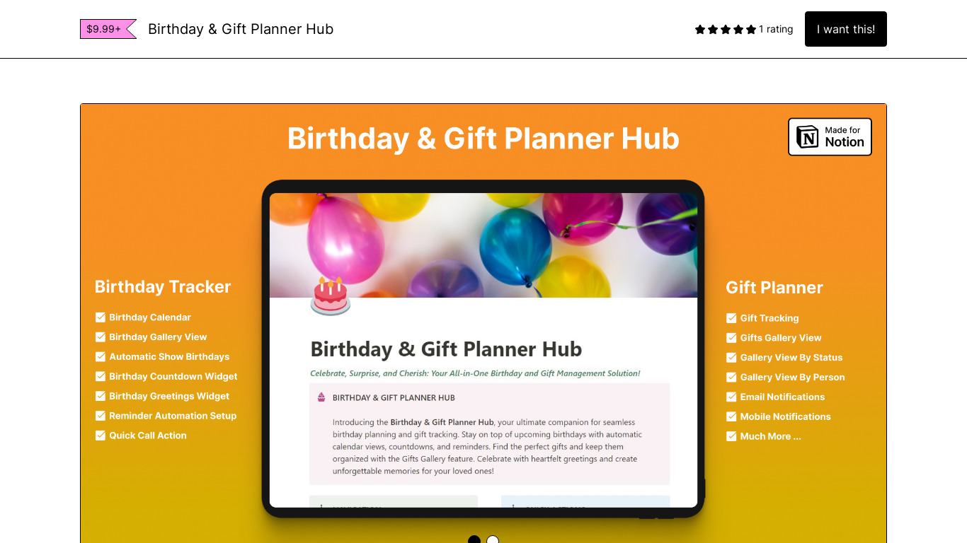 Birthday & Gift Planner Hub Landing page