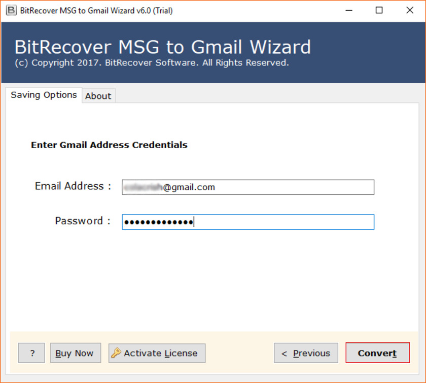 BitRecover MSG to Gmail Wizard Landing Page