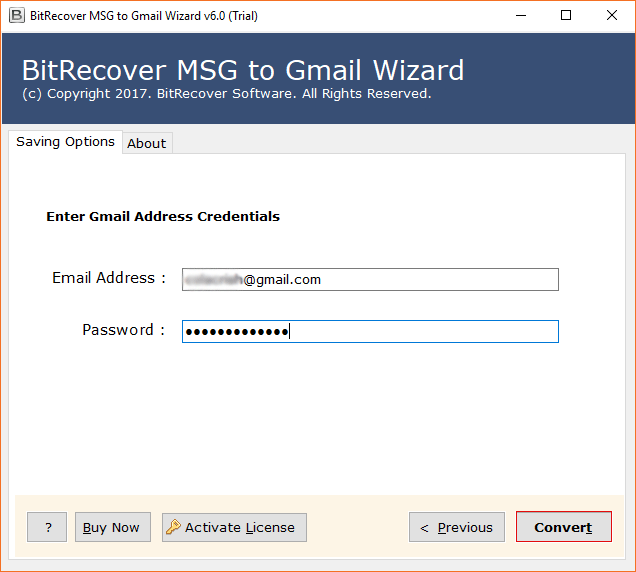 BitRecover MSG to Gmail Wizard Landing page