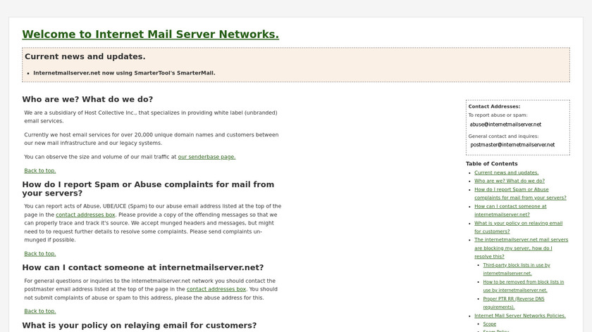 Internet Mail Server Networks Landing Page