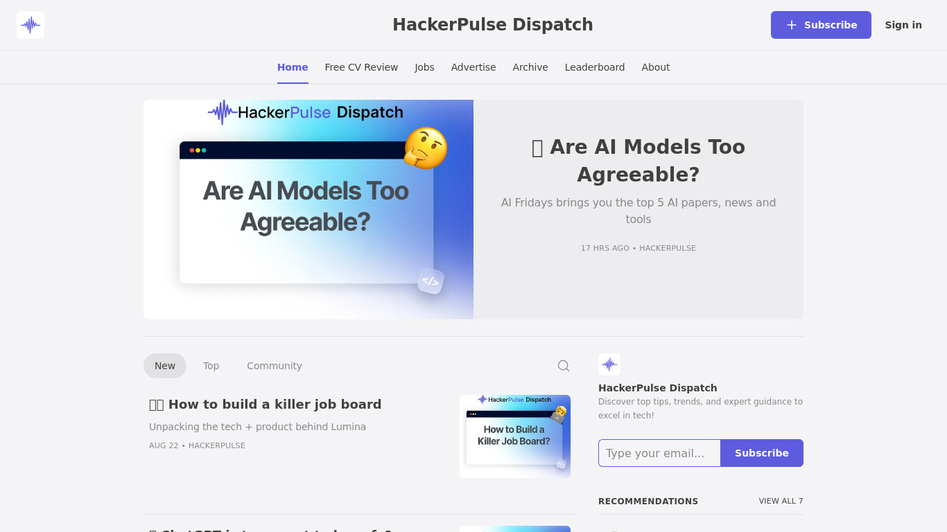 HackerPulse Dispatch | Top Tech Content Landing page