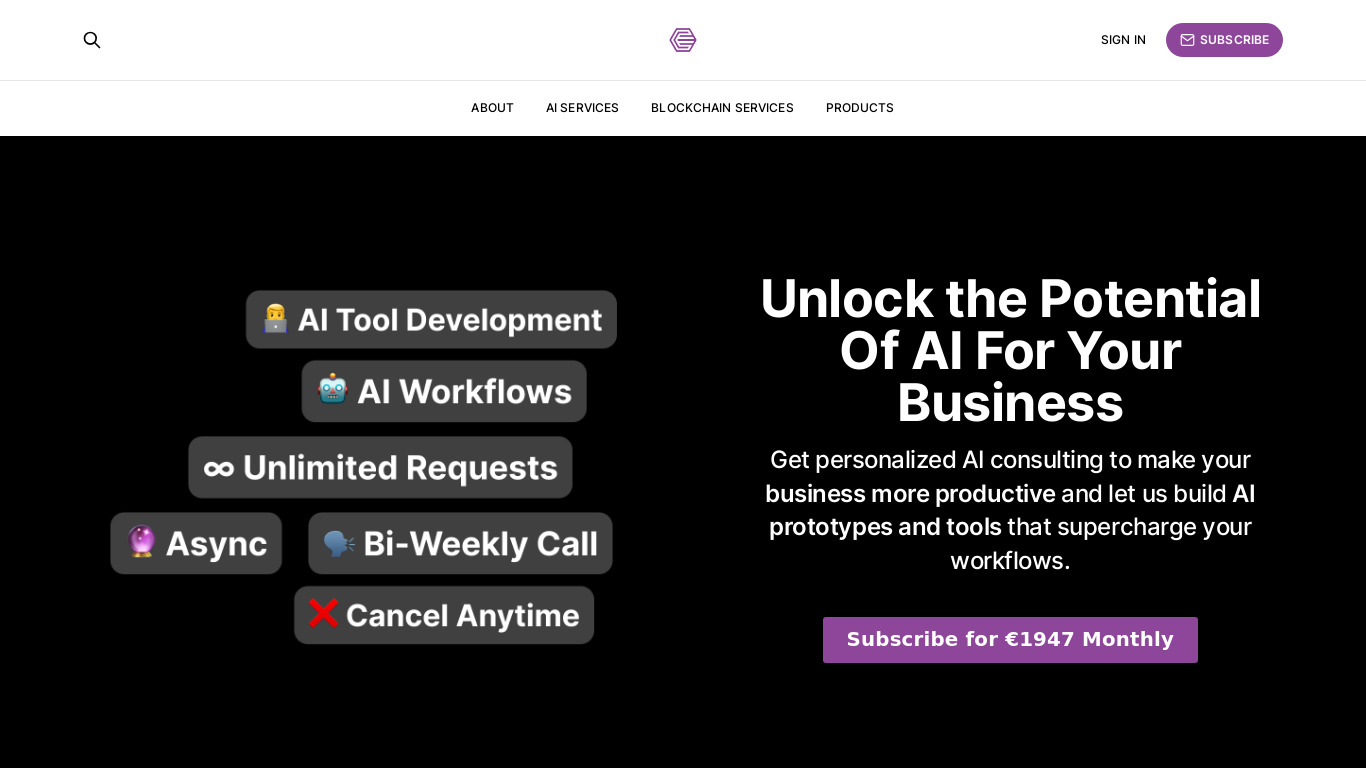 AIX - AI Consulting Subscription Service Landing page