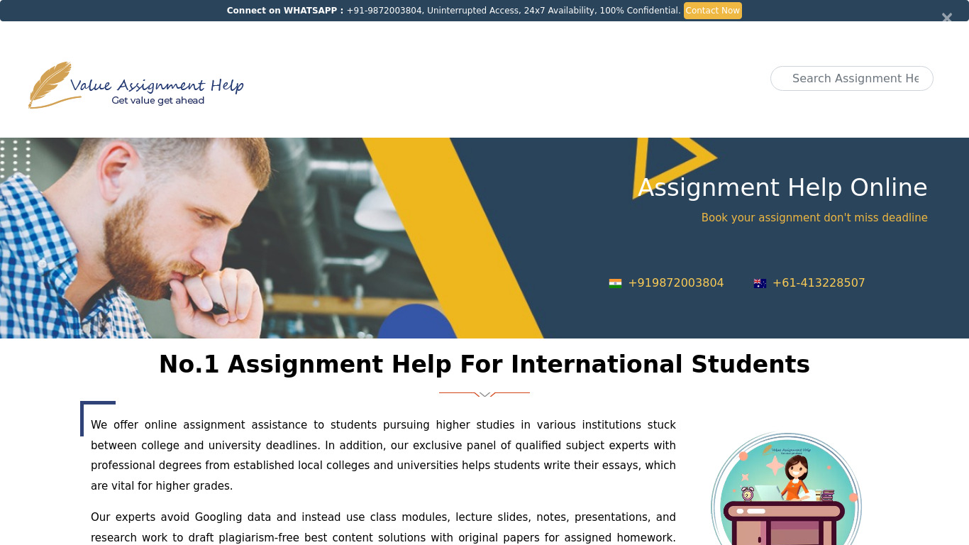 Value Assignment Help Landing page