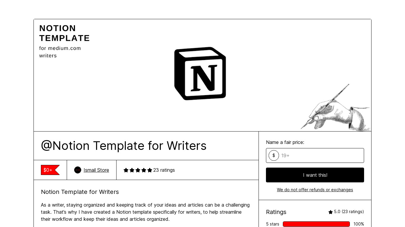 Notion Template for Writers Landing page