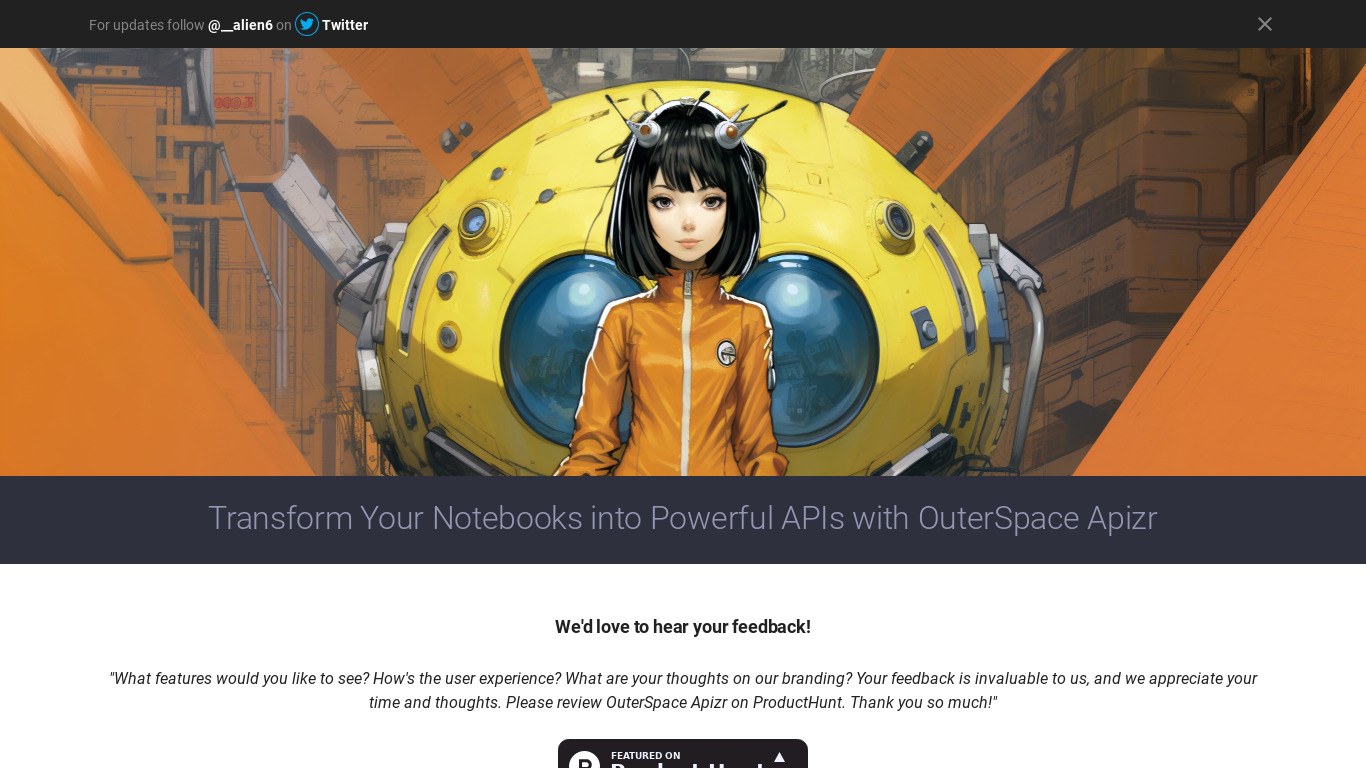 OuterSpace Apizr Landing page