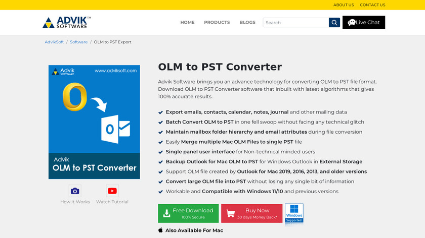 Advik OLM to PST Converter Landing Page