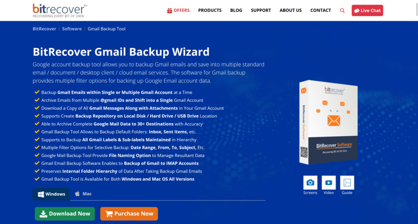 BitRecover Gmail Backup Landing Page