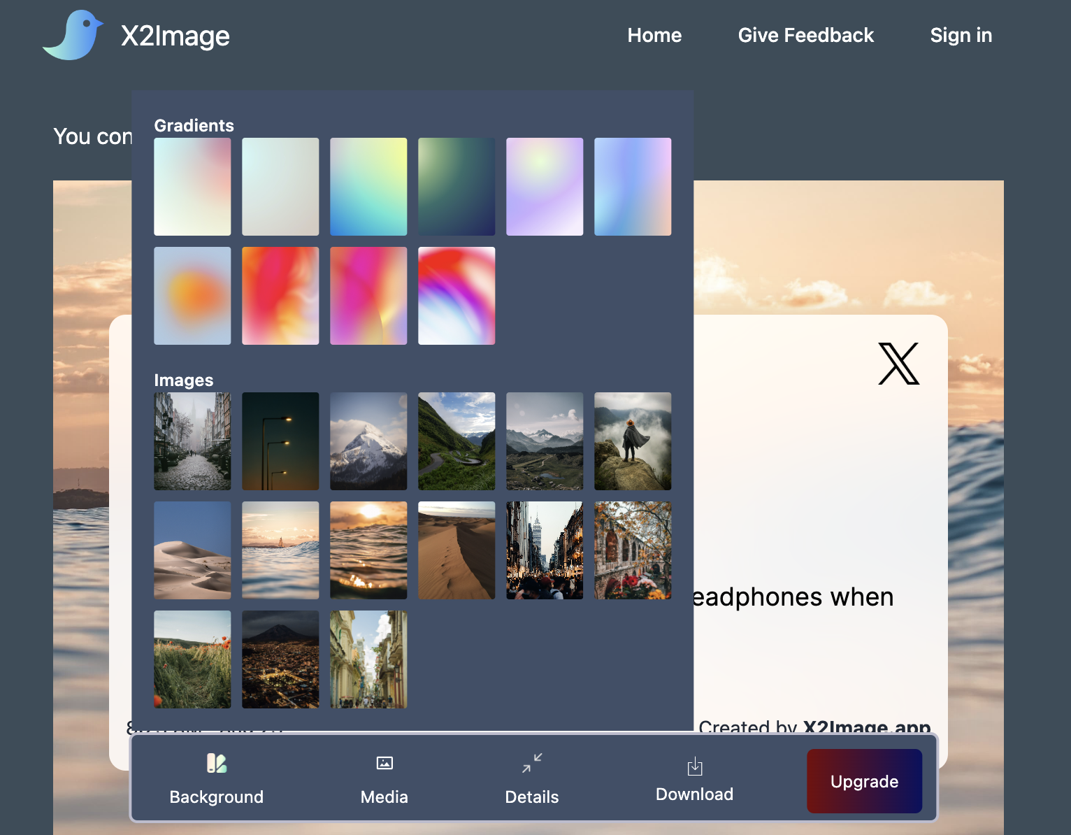 X2Image.app Landing page