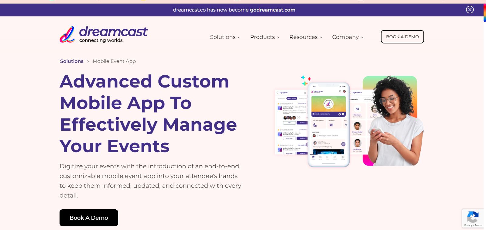 Dreamcast Mobile Event App Landing page