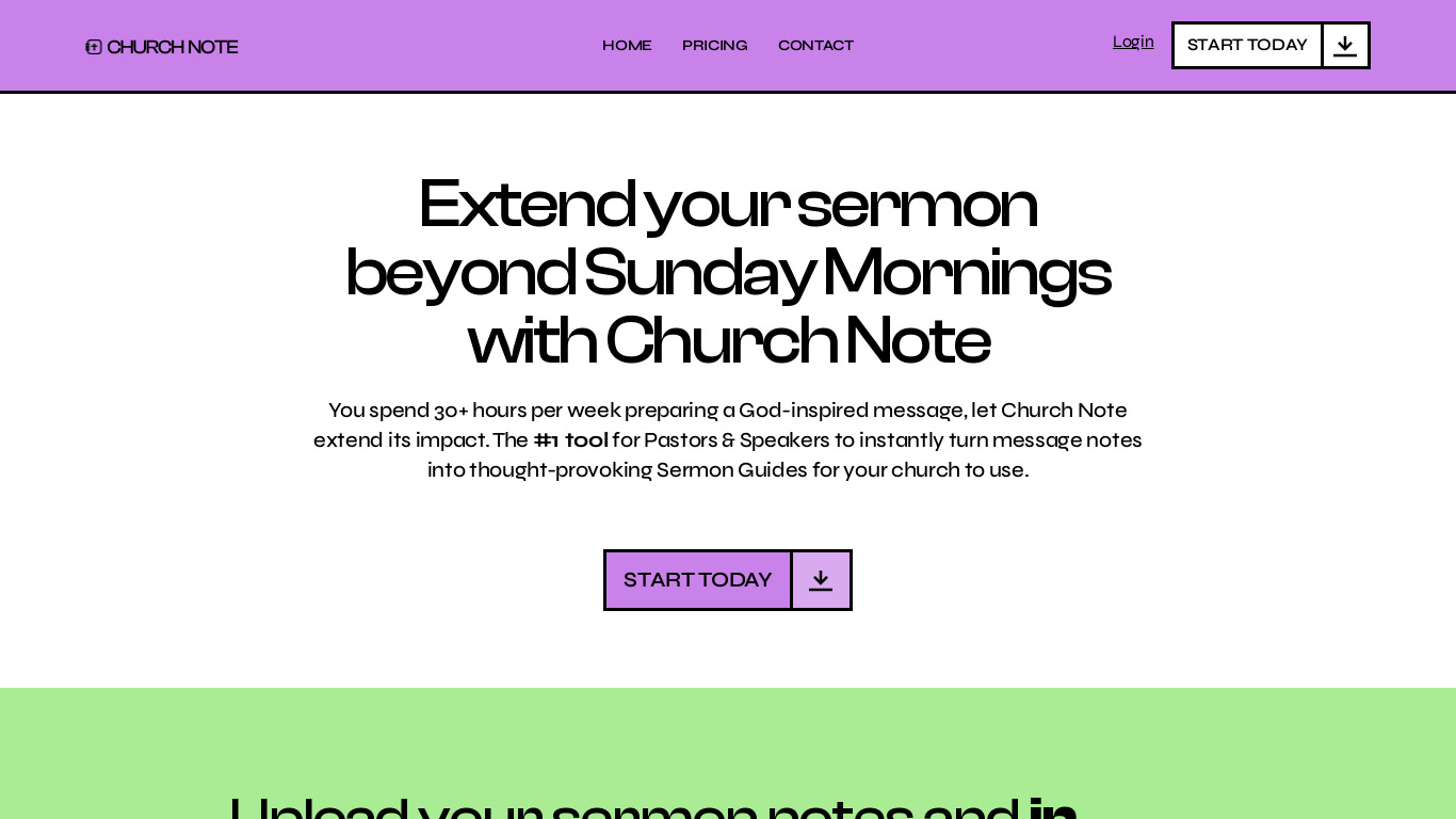 Church Note Landing page