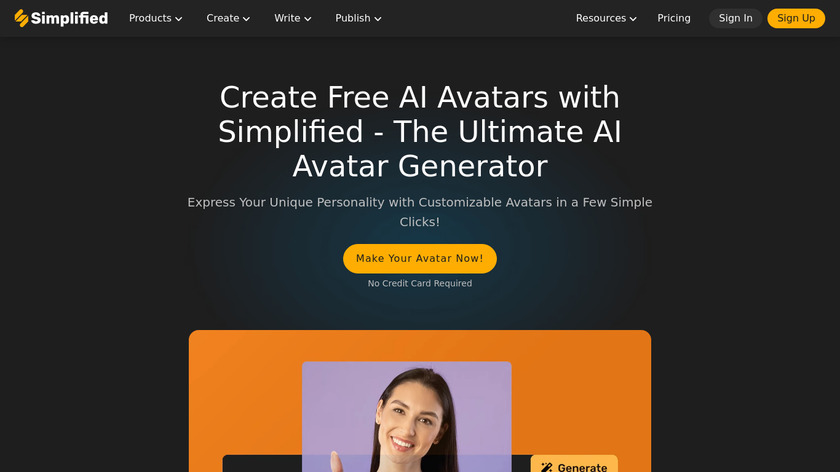 Simplified AI Avatar Generator Landing Page