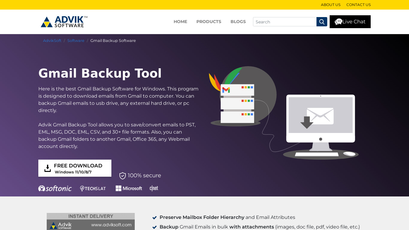 Advik Gmail Backup Tool Landing page