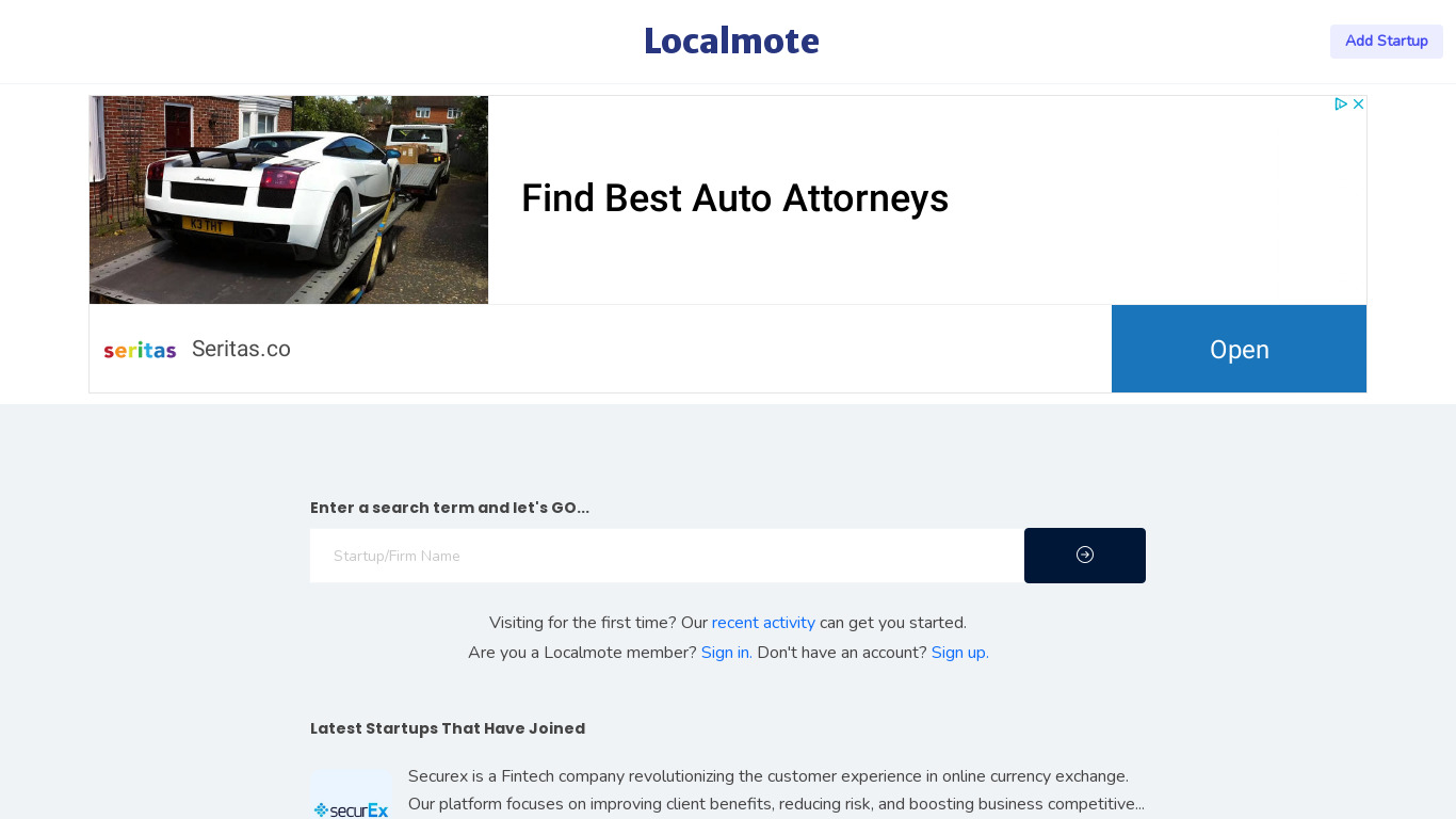 Localmote Landing page