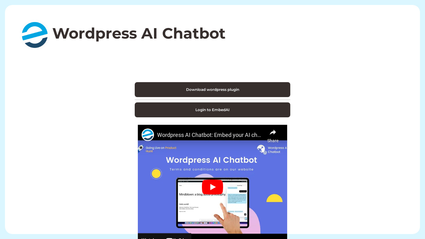 Wordpress AI Chatbot Landing page
